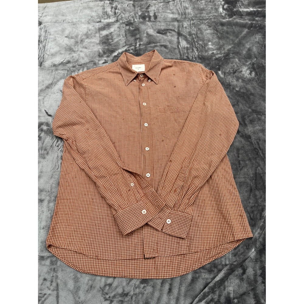 Billy Reid Mens Medium Standard Fit Micro Check Button Down Shirt Rust Orange